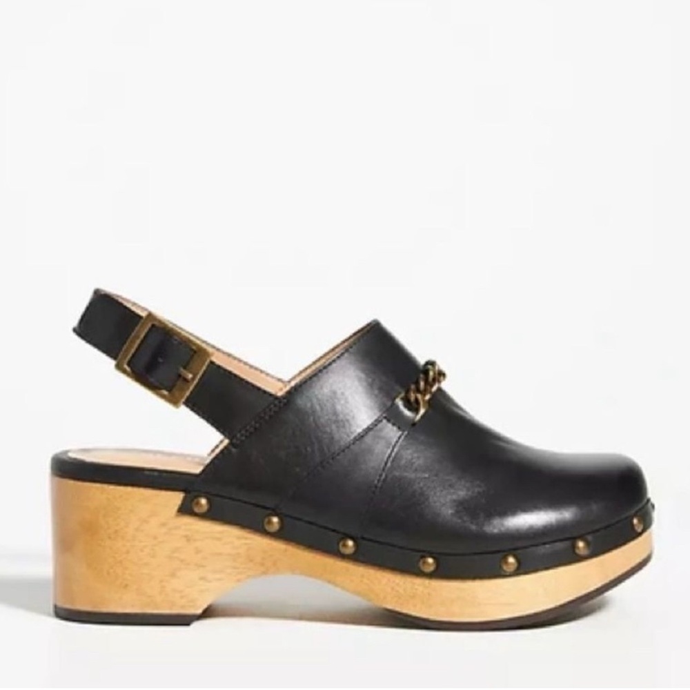 Silent D Georgia Black Leather Slingback Clogs Size 10